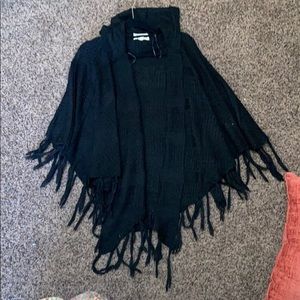 Black sweater cardigan poncho